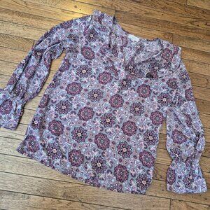 LOFT Ruffle V Neck Long Sleeve - Size Small